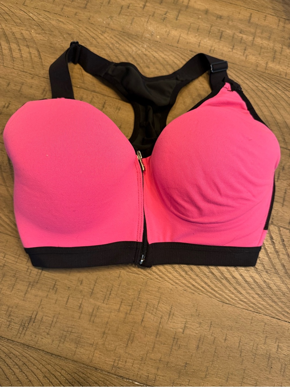 Victoria’s Secret Front Zip Racerback Sports Bra Pink Black 32DD